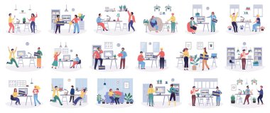 Ofis dinlenme vektörü çizimi. Ofis dinlenme konsepti, huzurlu ve gençleştirici iş yeri yaratma değerini vurguluyor. Ofiste dinlenme ve dinlenme anları bulmak, duyusal basitliği ve sakinliği teşvik ediyor.