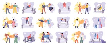 Sosyal ilişki vektör illüstrasyonu. Diğerlerine yardım etmek toplumu ve empati birliğini ve işbirliğini teşvik etmek takım çalışması ve işbirliği güdüsünün üstesinden gelmek için gereklidir.