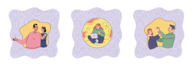 Sosyal ilişki vektör illüstrasyonu. İnsan ilişkileri deneyimlerimizi şekillendirir ve toplum üyeleri arasındaki hislerimizi tanımlar. Diğerlerine duyulan saygıyı güçlendirir.