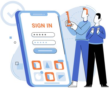 Sign up page vector illustration. Verification is essential to confirm accuracy user provided information Authorization grants access to specific features after successful sign up Users can sign in clipart