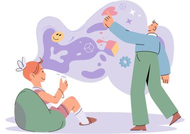 Konuşma terapisi vektör illüstrasyonu. Terapi seanslarında duygusal refah, iyileşme ve kişisel gelişmeyi teşvik etme sürecinin merkezinde yer alır. Terapi süreci açık diyalog ve keşif içerir.