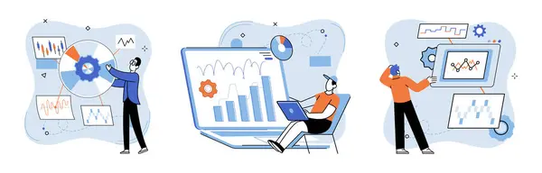 Análisis Datos Ilustración Vectorial Las Estadísticas Desempeñan Papel Vital Análisis — Vector de stock