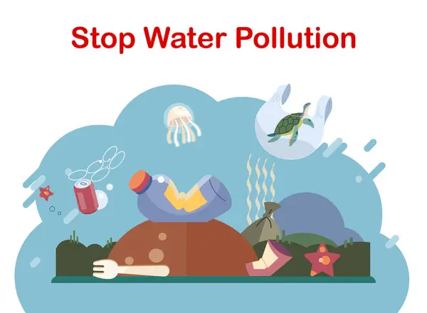 Water Pollution Vector Illustration Water Pollution Poses Significant Threat Health — Stock Vector
