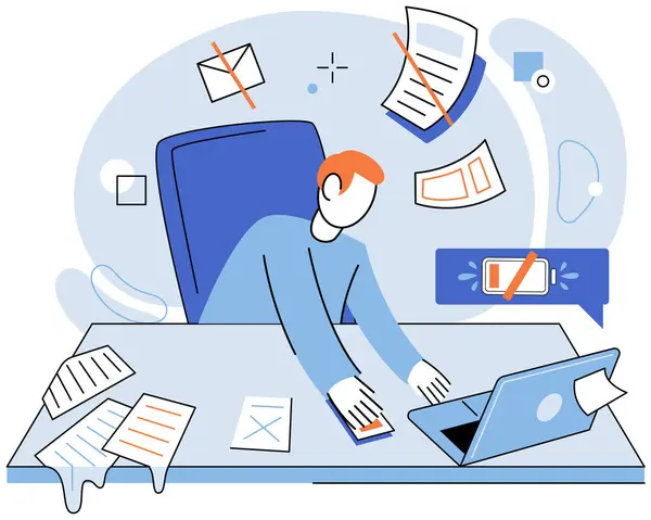Working Hard Vector Illustration Experiencing Chronic Stress Exhaustion Can Contribute — Stock Vector
