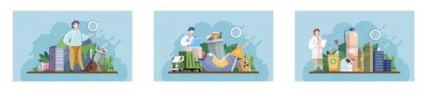 Waste Pollution Vector Illustration Contamination Water Sources Due Waste Pollution — Stock Vector