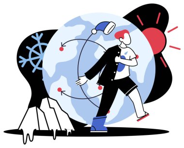 İklim ısınma vektör çizimi. Küresel ısınma, amansız rakipler, gezegenimizin dayanıklılığını test ediyor çevresel savunmaları acımasız davul sesleri gibi ekolojik melodi sendeliyor.