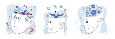 Zihin yapısı. Vektör çizimi. Kişisel gelişimde tutum çok önemli bir rol oynar ve başarının arkasında motivasyon vardır. Amacınıza ulaşmak için motivasyon ve psikoloji iç içe geçmiştir.