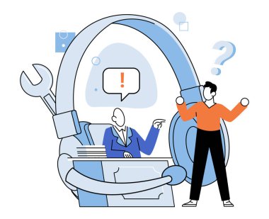 Destek servisi. Vektör çizimi. Ayrıntılı rapor oluşturulması, iş faaliyetlerini desteklemek için internet üzerinden destek hizmeti performans bilgilerinin analiz edilmesine yardımcı olur