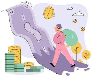 Kamu maliyesi vektör illüstrasyonu. Sağlam bir strateji geliştirmek, başarılı kamu finans girişimleri için hayati önem taşımaktadır. Fon dağılımı, mevcut kaynak kavramlarının analiz edilmesi ve yönetilmesini içerir.