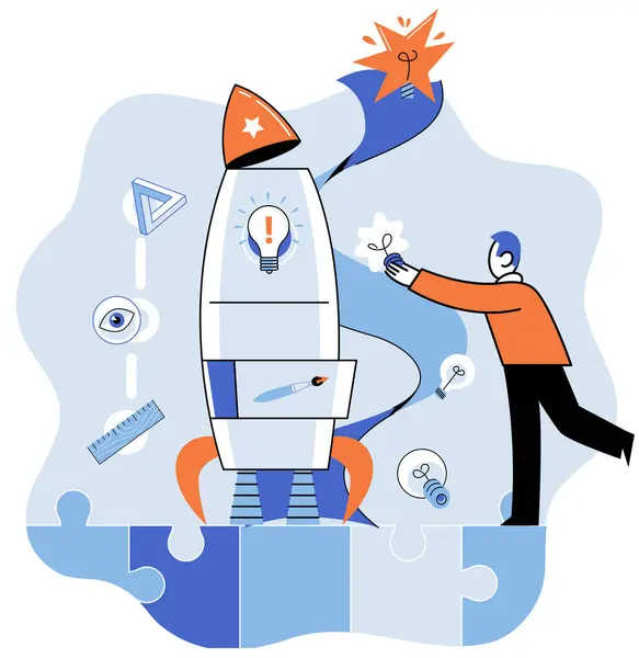 Startup Business Vector Illustration Startup Business Concept Encourages Entrepreneurs Think — Stock Vector