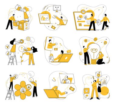 Takım iletişim vektör çizimi. Krallık sektöründe, anlayış ve ilham kaynağı geliştirme ve yenilikçilik kurumsal zeka profesyoneller iş birliği yaptığında gelişir, fikirleri değiştirir.