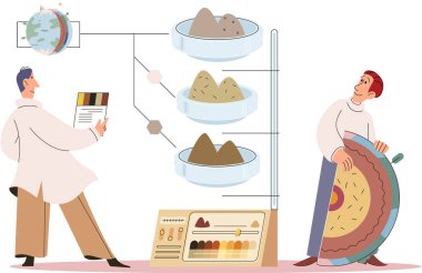 Doğa bilimi. Vektör çizimi. Doğal dünya bilimsel keşifler ve keşifler için sınırsız fırsatlar sunar. İklim değişikliği hassas denge ekosistemlerine meydan okur.