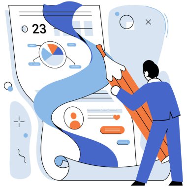 Kişisel profil. Vektör çizimi. Kişisel profillerle oluşturulan dijital bağlantılar işbirliğini ve ağ teknolojisini kolaylaştırarak kişisel profil oluşturma olanaklarını genişletti