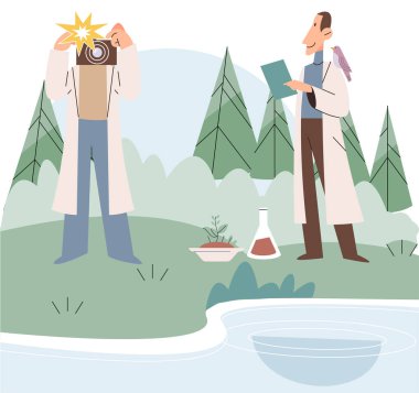 Doğa bilimi. Vektör çizimi. Doğa kalıpları ve süreçlerden öğrenme, çevresel çalışmalar yoluyla toplanan bilimsel ve teknolojik yenilik bilgilerini teşvik eder.