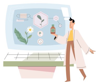 Geleneksel tıp vektör illüstrasyonu. Şifa geleneksel tıp ve melodi doğası arasındaki danstır. Gelenek, gemi sağlığını denizlerde yönlendirmektir. Sağlık senfonidir.