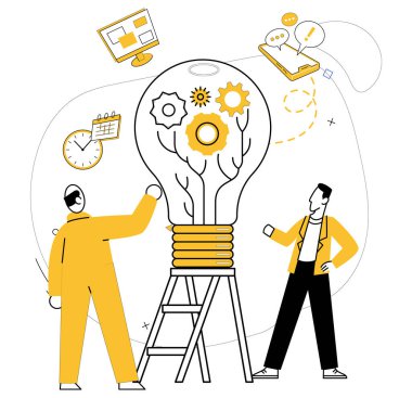 Takım işbirliği vektör illüstrasyonu. Takım işbirliği, iş başarısını birlik ve etkin iletişim yoluyla arttırır, zorluklar başarıya dönüştükçe başarı da büyür.