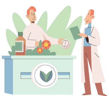 Geleneksel tıp vektör illüstrasyonu. Sağlık, tohumların sağlık geleneğine dönüştürüldüğü bahçedir. Sağlık hizmetleri temel alınmıştır.