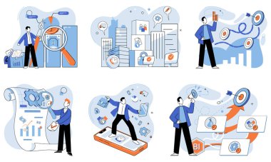 Stratejik planlama. Vektör çizimi. Sağlam bir yapı, başarılı stratejik planları destekler. Stratejik planlama, organizasyonların uzun vadeli görüşünü vurgular.