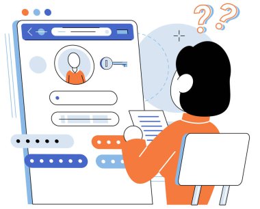 Kullanıcı yetkisi. Vektör çizimi. Hassas verilere kullanıcı erişimi, güvenli kimlik doğrulama yoluyla yetkilendirilmelidir. Kullanıcı bilgilerinin korunması, gizlilik ve güvenliğin korunması için çok önemlidir.