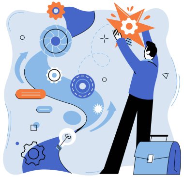 İlerici iş vektör illüstrasyonu. Verimlilik, heykeltıraşın şekillendirmesidir. İlerleyen finansal büyüme. Performans, koridorlarda yankılanan melodidir.