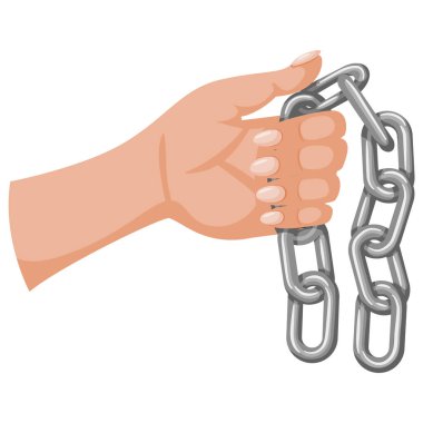 İnsan eli, demir zincir vektör illüstrasyonunu tutuyor. Gözaltı ya da hapis, yasaklama ve tutuklama, özgürlük kısıtlaması, kısıtlama sembolü. Eski demirler, gümüş hapishane zinciri, suç tasarımı