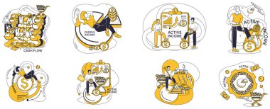 Gelir vektörü çizimi. Finansal stratejiler, tuval ekonomik büyüme, ekonomi, ekosistem zenginliği üzerine fırça darbeleridir, karşılıklı bağımlılık geliri ve tasarrufla gelişir, takımyıldız gibi.