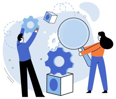 Vektör illüstrasyonunda birlikte çalışın. Birlik olmak ve işbirliği yapmak ortak başarı için gereklidir. Takımların hedefi işbirliği yoluyla ortak hedeflere ulaşmaktır.