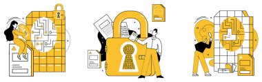 Veri vektör illüstrasyonuyla çalış. İstatistikler canlı hikaye anlatıcılarına dönüşür. Ellerinde usta veri analizcileri. Büyük veriler, heykeltıraşların gerçeklik analitiğine dokunmasını bekleyen hammaddedir.