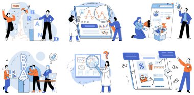 Şirket vektör çizimi yapıyor. Strateji, pusula, dinamik akımlar, iş manzarası şirketi, ekosistem, mikro-evren şirketinde büyümeyi ve sinerji unsurlarını teşvik eder.