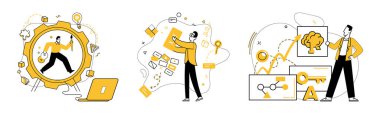 Proje yönetimi. Görevleri yöneten, tahtadaki projeleri düzenleyen, verileri analiz eden bir kişi. Proje planlaması, takım koordinasyonu, iş akışı optimizasyonu, veri analizi, karar desteği için ideal