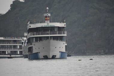  Vietnam 'da, Ha Long Körfezi' nde bir tekne.