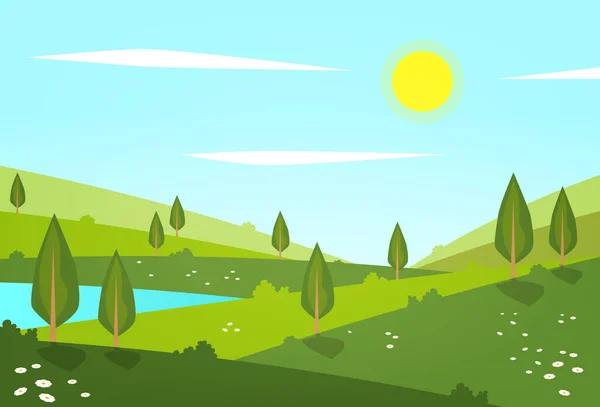 Beautiful Summer Landscape Vector Illustration — Stock Vector