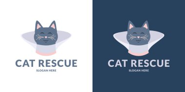 Şirin kedi kurtarma logosu. Vektör illüstrasyonu.