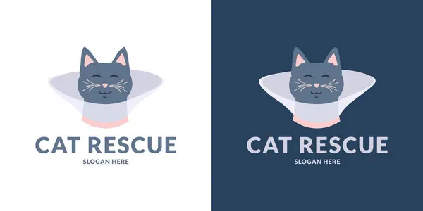 Şirin kedi kurtarma logosu. Vektör illüstrasyonu.