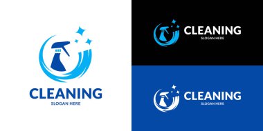 Vitrin temizleme servisi logosu. Vektör illüstrasyonu.