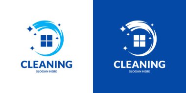 Modern pencere temizleme servisi logosu. Vektör illüstrasyonu.