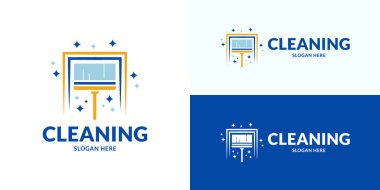 Modern pencere temizleme servisi logosu. Vektör illüstrasyonu.