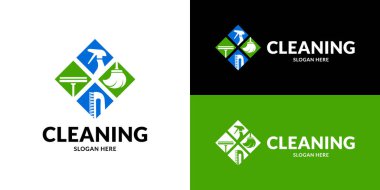 Moda temizlik şirketi logosu. Vektör illüstrasyonu.