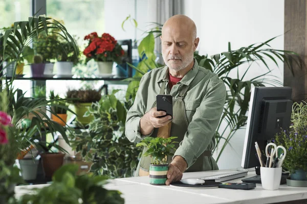 Профессиональный Флорист Фотографирует Растение Делится Интернете Продает Растения Интернете — стоковое фото