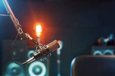 Microphone close up in the radio broadcasting station, entertainment concept clipart