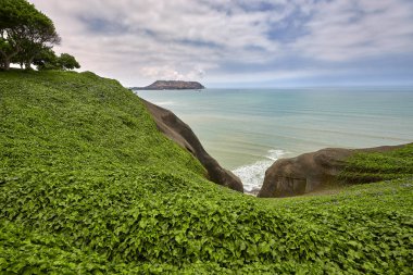 Malecn Miraflores 'in çarpıcı görüntüsü La Costa Verde' nin özünü yakalıyor. Doğanın canlı şehir enerjisiyle buluştuğu yer Miraflores Lima Peru.