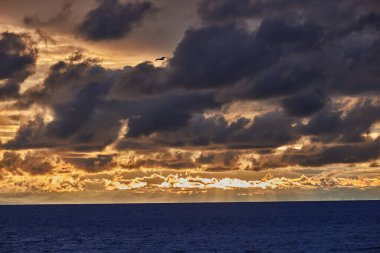 Titicaca Gölü 'nün engin engin genişliğinde dramatik bir fırtınalı gökyüzü beliriyor, yüksek irtifada derin gölgeler ve zengin maviler bırakıyor..