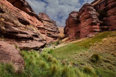 Puno Peru 3 Mayıs 2025: Doğanın saf güzelliğinin ve yüksek kaya oluşumlarının bizi suskun bıraktığı Punodaki nefes kesici Tinajani Kanyonu 'nu keşfetmek. Buradaki her adım zamanda yolculuk gibi geliyor. Puno Peru