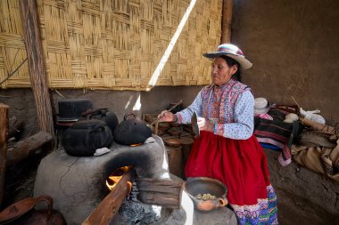 Colca Vadisi 'nin kalbinde gelenek devam ediyor. Bu kadın, kendi kültürünün canlı nakışı gibi giyinmiş, nesilden nesile geçen atalarından kalma tekniklerle yün örüyor..
