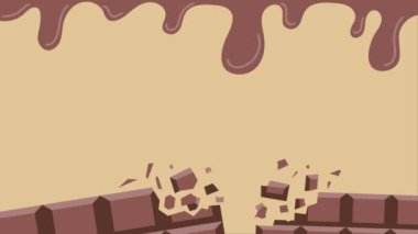 Çikolata içerikli kırık çikolata arkaplanı animasyonu. 4K görüntülerini tekrar oynat. Duvar kağıtları, posterler, afişler vs. için uygun