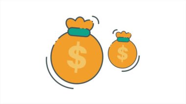 Büyük ve küçük para çantalarının renkli simgelerinin animasyonu. 4K görüntülerini tekrar oynat. Web, sosyal medya vs. için uygundur.