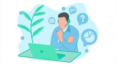 Müşteri hizmetlerinin animasyonu not alarak müşterilere hizmet etmektir. İyi hizmet 24 saat. 4K görüntülerini tekrar oynat. Düz dizayn tarzında video