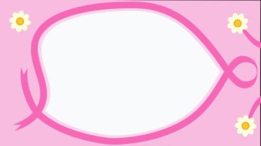 Kanser Günü yatay arka plan döngüsü animasyonu. Kıvrımlı kurdeleli ve çiçekli pembe renkli kanser günü afişi. Metin için yer