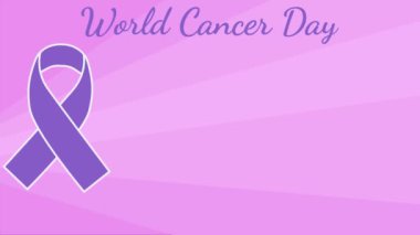 Dünya Kanser Günü animasyonunda bayram için kurdele objeleri olan bir arka plan. Mesaj için yer. düz tasarım biçimi