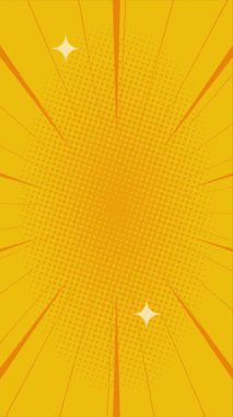 Portakal renkli çizgi romanın dikey arka plan çizgileri ve pop sanat tarzında yıldızlar, güzel bir yarım ton derecelendirme. Hareket grafikleri. Çizgi romanlar, baskılar, posterler vs. için uygundur.